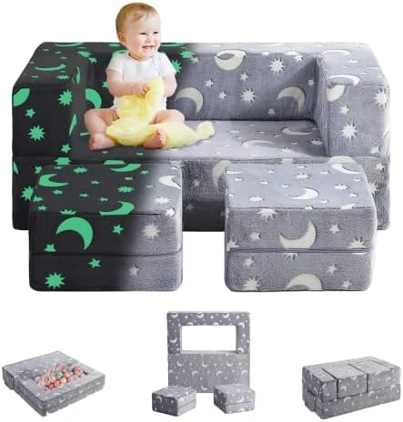 Kids Couch, Glow In The Dark Modular Kids Explore Sofa For Toddler 3 In 1 Fold Out Kids Toddler Sofa, Convertible Plush Toddler Couch With Washable And Durable Covers 6 Kids Couch, Glow In The Dark Modular Kids Explore Sofa For Toddler 3 In 1 Fold Out Kids Toddler Sofa, Convertible Plush Toddler Couch With Washable And Durable Covers - Image 6