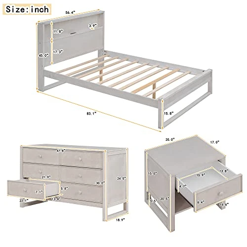 Harper & Bright Designs 3 Pieces Bedroom Set Full Size Platform Bed With Nightstand And Dresser, USB Port, Solid Wood Bedroom Furniture Set Perfect for Kids/Teens/Adults Bedroom (Antique White) 1 Harper & Bright Designs 3 Pieces Bedroom Set Full Size Platform Bed With Nightstand And Dresser, USB Port, Solid Wood Bedroom Furniture Set Perfect for Kids/Teens/Adults Bedroom (Antique White)