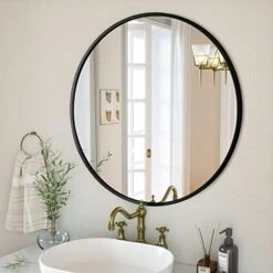 GLSLAND Circle Mirror, Gold Round Wall Mirror 24 Inch, Round Vanity Mirror For Bathrooms, Entryways, Living Rooms And Wall Decor -Safavieh Furniture 41Ix3eSeruL. AC
