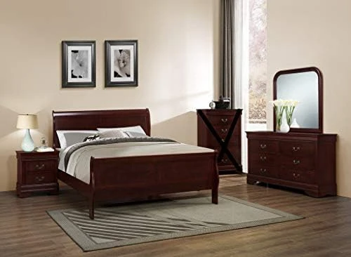 Classic Louis Philippe Styling Deep Cherry 5Pc Queen Bedroom Set(Q/D/M/N/C) 13 Classic Louis Philippe Styling Deep Cherry 5Pc Queen Bedroom Set(Q/D/M/N/C) - Image 13
