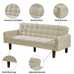 Betoko Linen Futon Sofa Couch 73.6" Fabric Upholstered Convertible Sofa Bed Minimalist Button Tufted Small 3 Seater Sleeper Futon Couch Set For Living Room Bedroom (Beige) 14 Betoko Linen Futon Sofa Couch 73.6" Fabric Upholstered Convertible Sofa Bed Minimalist Button Tufted Small 3 Seater Sleeper Futon Couch Set For Living Room Bedroom (Beige) -Safavieh Furniture 41J5oRwPBGL