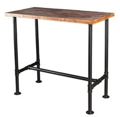 LOKKHAN Rectangular Dining Table For 4, (47.3" L X 41.3" H X 23.6" W), Heavy Duty Metal Pipe, Solid Wood Desktop, Home Kitchen Bar Office Cafe Pub, Rustic Industrial, Black & Brown