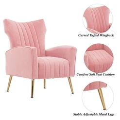 Altrobene Velvet Accent Chair Modern Wingback Comfy Chair Tufted Reading Armchair With Gold Legs For Living Room/Bedroom, Light Pink -Safavieh Furniture 41JEJU7sSlL