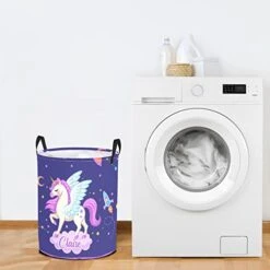 Personalized Laundry Basket Hamper,Unicorn Cloud Purple,Collapsible Storage Baskets With Handles For Kids Room,Clothes, Nursery Decor -Safavieh Furniture 41JG1HDOhHL