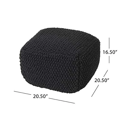 Christopher Knight Home Joyce Knitted Cotton Square Pouf, Dark Grey 4 Christopher Knight Home Joyce Knitted Cotton Square Pouf, Dark Grey - Image 4