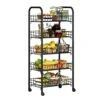 Free Standing Kitchen Storage Shelf Rack Kitchen Multi-layer Storage Rack Floor-to-ceiling Movable Trolley Storage Rack Vegetable Basket Home Dormitory Storage Rack Car Kitchen Bakers Rack Microwave O