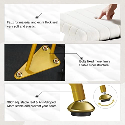 Greenstell Vanity Stool Chair Faux Fur With Storage, 15.7"L X 11.8"W X 19.4"H Soft Ottoman 4 Metal Legs With Anti-Slip Feet, Furry Padded Seat, Modern Multifunctional Chairs For Makeup, Bedroom White 5 Greenstell Vanity Stool Chair Faux Fur With Storage, 15.7"L X 11.8"W X 19.4"H Soft Ottoman 4 Metal Legs With Anti-Slip Feet, Furry Padded Seat, Modern Multifunctional Chairs For Makeup, Bedroom White - Image 5