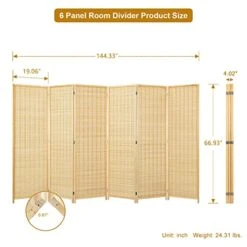 Bamboo Room Dividers And Folding Privacy Screens, 6 Panel Room Divider For Room Separation, Room Partitions And Dividers For Dressing Room Bedroom Office 5.6 Ft. Natural -Safavieh Furniture 41JOI9leM2L