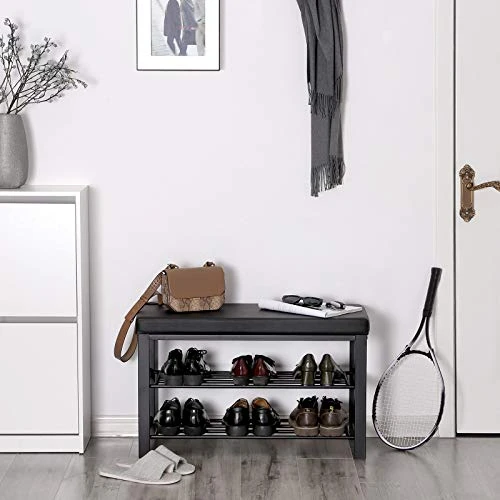 SONGMICS Shoe Bench, 3-Tier Shoe Rack For Entryway, Storage Organizer With Foam Padded Seat, Faux Leather, Metal Frame, For Living Room, Hallway, 12.2 X 31.9 X 19.3 Inches, Black ULBS58H 1 SONGMICS Shoe Bench, 3-Tier Shoe Rack For Entryway, Storage Organizer With Foam Padded Seat, Faux Leather, Metal Frame, For Living Room, Hallway, 12.2 X 31.9 X 19.3 Inches, Black ULBS58H