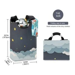 OREZI Moon Stars And Clouds The Midnight Sky Laundry Hamper,Waterproof And Foldable Laundry Bag With Handles For Baby Nursery College Dorms Kids Bedroom Bathroom -Safavieh Furniture 41JcAbnKeoL