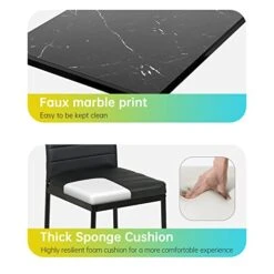 FDW 5 Piece Table And Chairs Dining Table Set Kitchen Table For Small Spaces Dinning Room Marble Grain (Black) -Safavieh Furniture 41JheVPMwkL