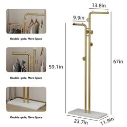 HKaikzo Double-pole Coat Rack Freestanding, Modern Metal Coat Racks Hanger Stand With 5 Hooks And Natural Marble Base, For Bedroom, Office, Hallway, Entryway, Living Room Gold… -Safavieh Furniture 41JiQe0u0VL