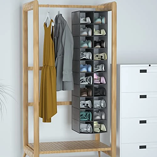 Coastal Rose Hanging Shoe Organizer For Closet, 20 Sections Hanging Closet Organizers And Storage Shelves, Space Saving Shoe Storage Rack Holder, Grey, 12''W×12''Dx 50''H 3 Coastal Rose Hanging Shoe Organizer For Closet, 20 Sections Hanging Closet Organizers And Storage Shelves, Space Saving Shoe Storage Rack Holder, Grey, 12''W×12''Dx 50''H - Image 3