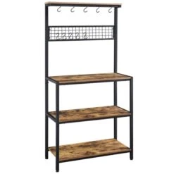 Yaheetech Kitchen Bakers Rack, Coffee Bar Station Microwave Stand With 10 Hooks And Adjustable Feet, Freestanding Utility Storage Shelf For Kitchen, Dinning Room, Living Room, Rustic Brown
