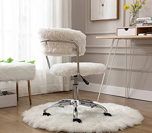 DM Furniture Fluffy Home Office Desk Chair Furry Faux Fur Swivel Task Chair For Women Girls Kids, Living Room Bedroom Vanity, White 5 DM Furniture Fluffy Home Office Desk Chair Furry Faux Fur Swivel Task Chair For Women Girls Kids, Living Room Bedroom Vanity, White - Image 5