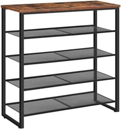 HOOBRO Shoe Rack, 5-Tier Shoe Storage Unit, Shoe Organizer Shelf For 16-20 Pairs, Saving Space, Durable And Stable, For Entryway, Hallway, Closet, Dorm Room, Industrial, Rustic Brown BF58XJ01 -Safavieh Furniture 41Jmkxj3rIL. AC
