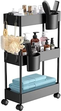 Pipishell Slim Storage Cart With Wheels, Bathroom Cart Bathroom Storage Organizer, Rolling Cart For Bathroom, Laundry Room, Kitchen, Narrow Space, Black PIUC04 -Safavieh Furniture 41JpuToCDL. AC