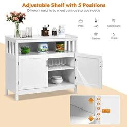 Giantex Kitchen Buffet Sideboard, Wooden Storage Server Cupboard Cabinet, Dining Room Living Room Bar Furniture 2-Door Console Table W/ 5-Position Adjustable Shelf & Open Shelf Drawer Cabinets (White)