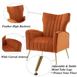 Artechworks Curved Tufted Accent Chair With Metal Gold Legs Velvet Upholstered Arm Club Leisure Modern Chair For Living Room Bedroom Patio, Caramel Color, Orange -Safavieh Furniture 41Jro7xyBAL
