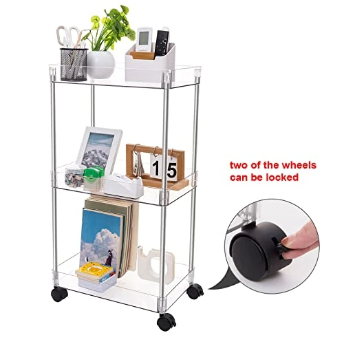Ettori Rolling Cart Utility Cart Plastic 3 Tier Rolling Storage Cart For Bathroom Kitchen Organization, Living Room And Office- Laundry Cart With Wheels 6 Ettori Rolling Cart Utility Cart Plastic 3 Tier Rolling Storage Cart For Bathroom Kitchen Organization, Living Room And Office- Laundry Cart With Wheels - Image 6