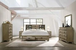 Loiret Wood Storage Platform Queen Bedroom Set With Dresser, Mirror, Two Nightstands, Chest, Light Gray