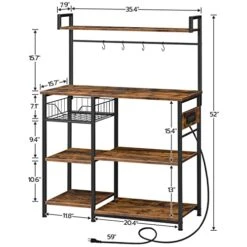 HOOBRO Bakers Rack With Power Outlet, Microwave Stand With Mesh Basket, Coffee Station With 4 S-Shaped Hooks, Kitchen Shelf, For Kitchen, Living Room, Coffee Bar Station, Rustic Brown BF05HB01 -Safavieh Furniture 41K5IPpZLTL