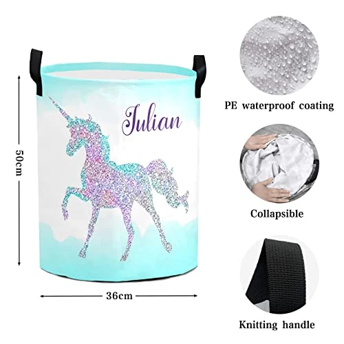 Watercolor Unicorn Personalized Laundry Basket Clothes Hamper With Handles Waterproof,Custom Collapsible Laundry Storage Baskets For Bedroom,Bathroom Decorative Large Capacity 3 Watercolor Unicorn Personalized Laundry Basket Clothes Hamper With Handles Waterproof,Custom Collapsible Laundry Storage Baskets For Bedroom,Bathroom Decorative Large Capacity - Image 3