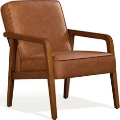 Yaheetech PU Leather Accent Chair, Mid-Century Modern Barrel Chair With Wooden Frame And Soft Thick Padded For Living Room Bedroom Home Office, Set Of 2, Dark Brown -Safavieh Furniture 41KD7f8BiJL. AC