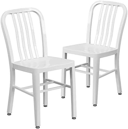 Flash Furniture Gael Commercial Grade 2 Pack White Metal Indoor-Outdoor Chair 10 Flash Furniture Gael Commercial Grade 2 Pack White Metal Indoor-Outdoor Chair - Image 10