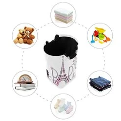 Romantic Paris Large Laundry Hamper, Butterfly Eiffel Tower Laundry Baskets With Handle, Durable Oxford Storage Basket, Portable Folding Clothes Hamper For Nursery, College Dorm, Bedroon, Bathroom -Safavieh Furniture 41KF67rE2dL