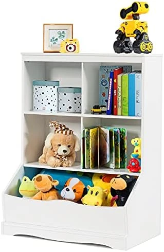 HONEY JOY Kids Toy Storage Organizer With Bookcase, 4-Cubby Organization Storage Cabinet W/Display Shelf, Wooden Toy Storage Unit For Playroom, Nursery Daycare(Gray) 10 HONEY JOY Kids Toy Storage Organizer With Bookcase, 4-Cubby Organization Storage Cabinet W/Display Shelf, Wooden Toy Storage Unit For Playroom, Nursery Daycare(Gray) - Image 10