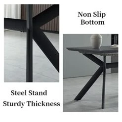 Jiexi Extendable Dining Table, Rectangular MDF Slate Stone Color Top With Steel Legs For 6-8 People, Modern Indoor Extendable 55'' To 71'' Dining Kitchen Table For Kitchen Room, Dining Room -Safavieh Furniture 41KJLB34XnL