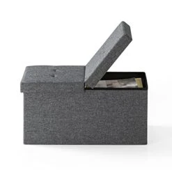 Otto & Ben 30" Storage Ottoman With SMART LIFT Top, Upholstered Tufted Bench, Foot Rest, Dark Grey -Safavieh Furniture 41KNeiRi8JL