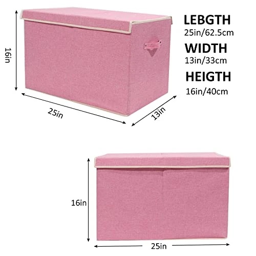 Popoly Large Toy Box Chest Storage With Flip-Top Lid, Collapsible Kids Storage Boxes Container Bins For Childrens Toys, Playroom Organizers, 25"x13" X16" (Linen Pink) 3 Popoly Large Toy Box Chest Storage With Flip-Top Lid, Collapsible Kids Storage Boxes Container Bins For Childrens Toys, Playroom Organizers, 25"x13" X16" (Linen Pink) - Image 3