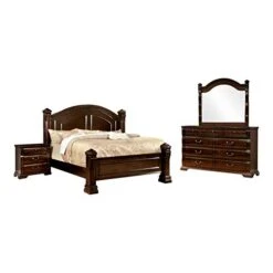 Of America FOA Oulette 4pc Cherry Solid Wood Bedroom Set-Queen+Nightstand+Dresser+Mirror