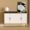 WILLIAMSPACE 46.8" Modern Sideboard Buffet Cabinet With 4 Doors & Adjustable Shelf & Gold Metal Frame, Floor Storage Cabinet, Standing Side Cabinet For Living Room, Hallway, Kitchen - Black&White&Gold