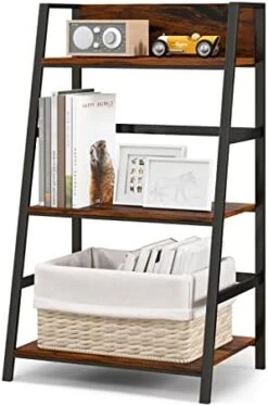 Tangkula 3-Tier Ladder Bookshelf, Industrial Wooden Bookcase W/Metal Frame, Anti-Toppling Device, Freestanding Display Shelf Plant Stand, Storage Rack For Home Office Living Room Kitchen (1, 3-Tier) -Safavieh Furniture 41KZbDUcDKL. AC