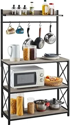 Yaheetech Kitchen Bakers Rack With Power Outlet, 36.5" W Microwave Oven Stand Kitchen Storage Rack With Hooks For Dining Room, Kitchen Organizer Shelves For Spices, Pots And Pans, Gray 16 Yaheetech Kitchen Bakers Rack With Power Outlet, 36.5" W Microwave Oven Stand Kitchen Storage Rack With Hooks For Dining Room, Kitchen Organizer Shelves For Spices, Pots And Pans, Gray -Safavieh Furniture 41KbmJigGsL. AC