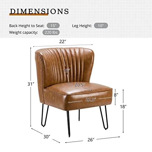 HULALA HOME Faux Leather Accent Chairs Set Of 2 With Metal Base, Mid Century Modern Living Room Chairs, Comfy Upholstered Armless Side Chairs For Bedroom, Camel 2 HULALA HOME Faux Leather Accent Chairs Set Of 2 With Metal Base, Mid Century Modern Living Room Chairs, Comfy Upholstered Armless Side Chairs For Bedroom, Camel - Image 2