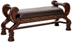 Signature Design By Ashley North Shore Ornate Faux Leather Upholstered Bedroom Bench, Dark Brown