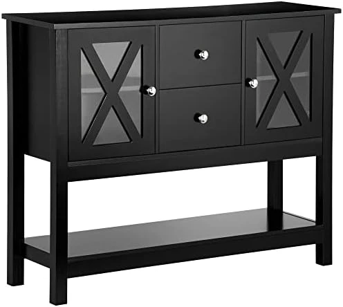 HOMCOM Coffee Bar Cabinet, Sideboard Buffet Cabinet, Kitchen Cabinet With Storage Drawers And Glass Door For Living Room, Entryway, Black 6 HOMCOM Coffee Bar Cabinet, Sideboard Buffet Cabinet, Kitchen Cabinet With Storage Drawers And Glass Door For Living Room, Entryway, Black - Image 6