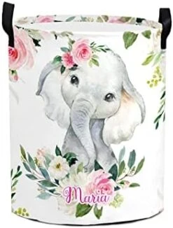 Rose Floral Elephant Personalized Laundry Hamper ,Custom Name Collapsible Waterproof Laundry Basket Storage Bins With Handle For Clothes,Toy,Nursery -Safavieh Furniture 41KguRkTnML. AC