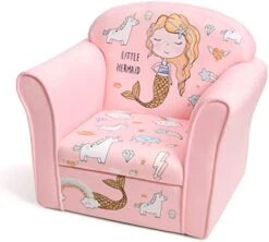 HONEY JOY Toddler Couch, Cozy Kids Sofa With Fun Cartoon Character, Toddler Furniture With Linen Fabric & Sturdy Wood Construction, Toddler Chair For Boys Girls(Pink Mermaid) -Safavieh Furniture 41KotyZxsL. AC