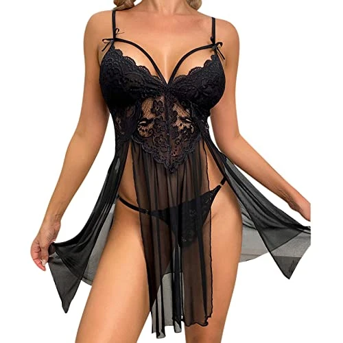 MatureGirl Fashion Sexy Lace Underwear Uniforms Underwear Nightdress Dress Satin Silk Pajamas Set For Women (Black, S) 1 MatureGirl Fashion Sexy Lace Underwear Uniforms Underwear Nightdress Dress Satin Silk Pajamas Set For Women (Black, S)