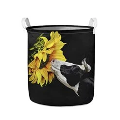 ZFRXIGN Cow Sunflower Large Laundry Hamper Bucket For Teen Girls Bedroom Canvas Storage Baskets Kids Baby Dirty Clothes Hampers Home Nursery Toy Organizer Black