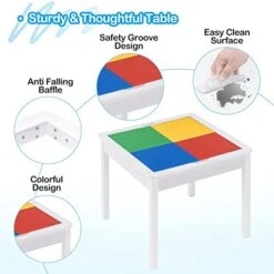 Wooden Kids Activity Table And Chair Set, 4-in-1 Building Blocks-Compatible Desk With Storage For Children And Toddler Drawing Reading Arts Crafts - Colorful -Safavieh Furniture 41KsCjZOYkL