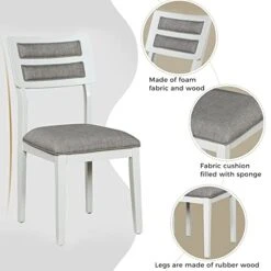 Merax Classic And Traditional Style 6-Piece Wooden Dining Table Set With 4 Upholstered Chairs & Bench, White+Grey -Safavieh Furniture 41L0MFvnnML