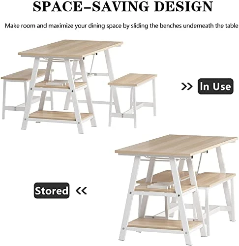 Soges Dining Table Set With 2 Benches, 47.2inches Kitchen Table Set Of 3 With 2 Open Storage Shelves Suitable For Kitchen Living Room Dining Room (Millennial) 3 Soges Dining Table Set With 2 Benches, 47.2inches Kitchen Table Set Of 3 With 2 Open Storage Shelves Suitable For Kitchen Living Room Dining Room (Millennial) - Image 3