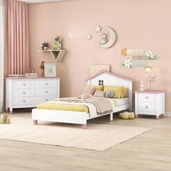 3 Piece Bedroom Set,Full Size Wood Platform Bed Frame With One Nightstand And Storage Dresser Full Bedroom Set For Kids/Teens/Adults Bedroom(Cream+Walnut) -Safavieh Furniture 41L5aCsczjL. AC