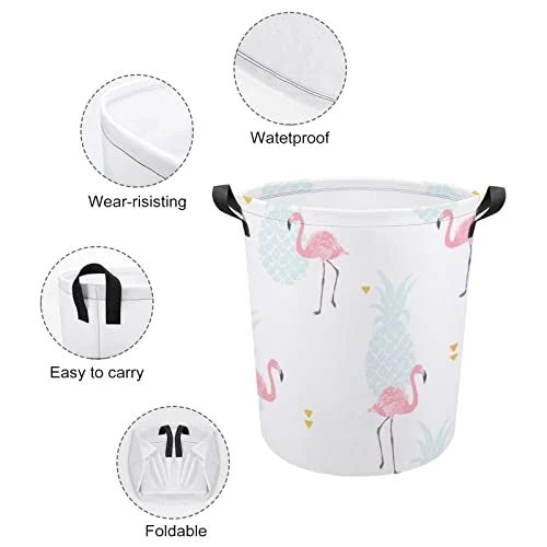 HoaMoya Collapsible Pink Flamingo And Pineapple Laundry Hamper Tropical Nursery Hamper Large Waterproof Clothes Toy Storage Basket Bin For Kids Boys Girls Bedroom Bathroom 4 HoaMoya Collapsible Pink Flamingo And Pineapple Laundry Hamper Tropical Nursery Hamper Large Waterproof Clothes Toy Storage Basket Bin For Kids Boys Girls Bedroom Bathroom - Image 4